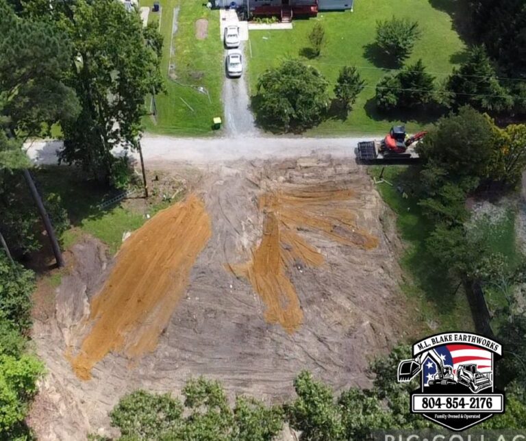 Aerial view of cleared lot after demolition in Gloucester VA