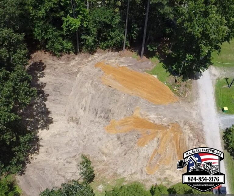 Aerial view of cleared lot after demolition in Gloucester VA