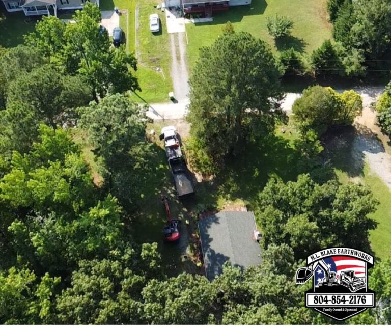 Aerial view of cleared lot before demolition in Gloucester VA