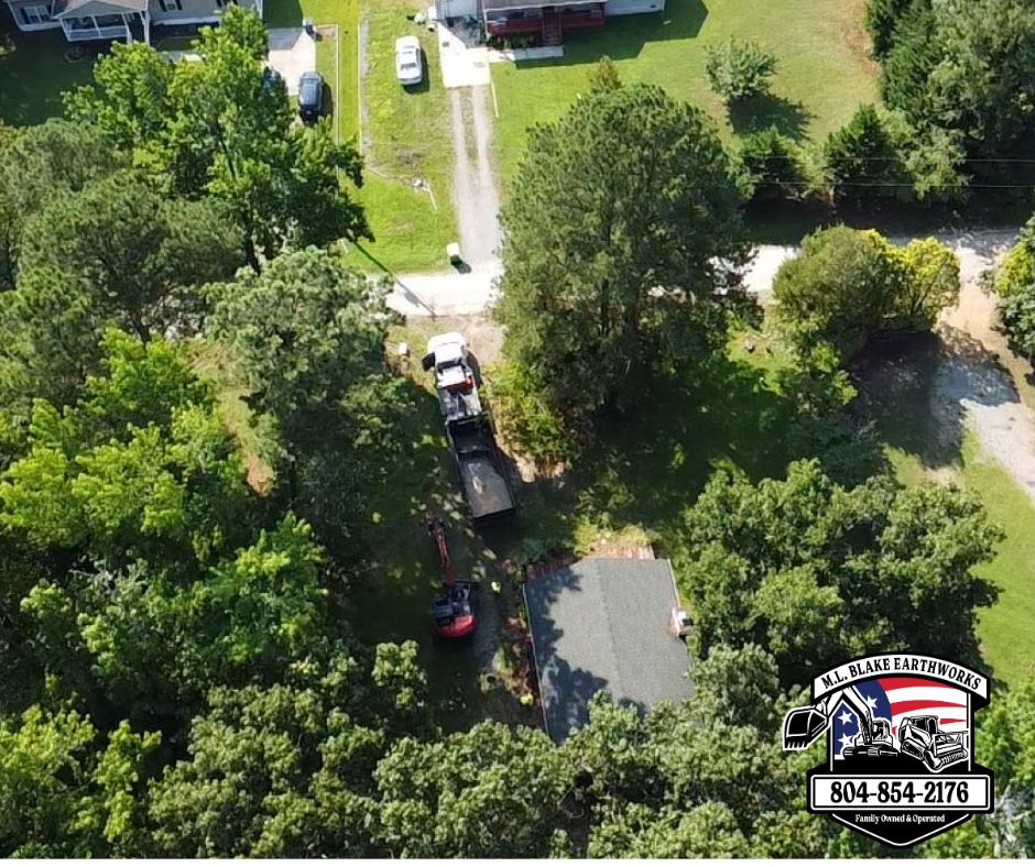 Aerial view of cleared lot before demolition in Gloucester VA