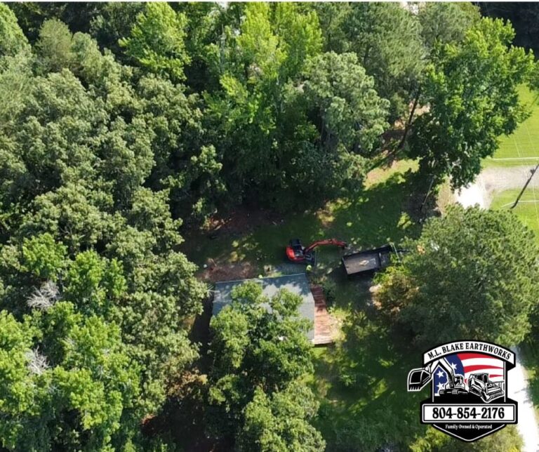 Aerial view of cleared lot before demolition in Gloucester VA