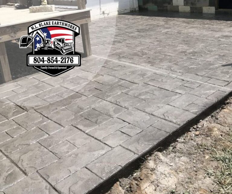 concrete patio with textured stamped finish